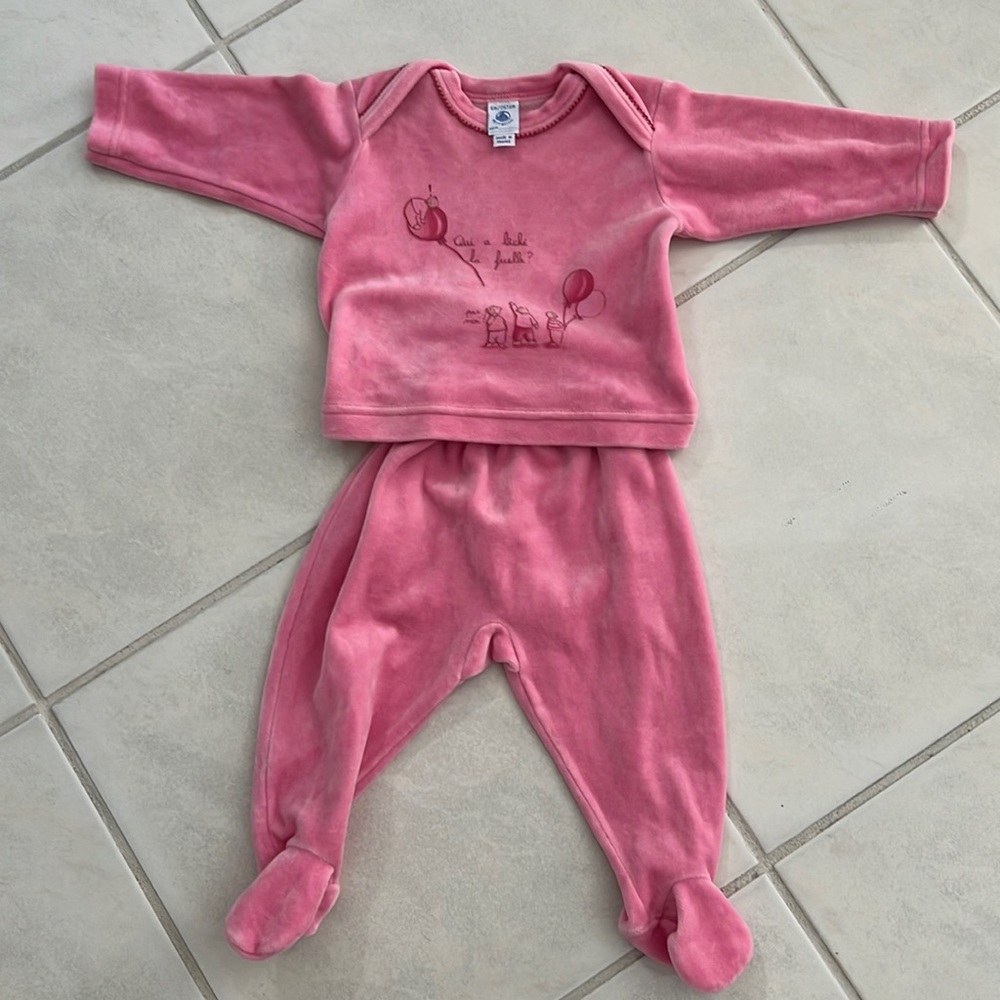 Petit Bateau 2 piece Velour Baby Outfit
